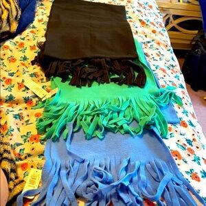 3 polyester scarfs blue green and black